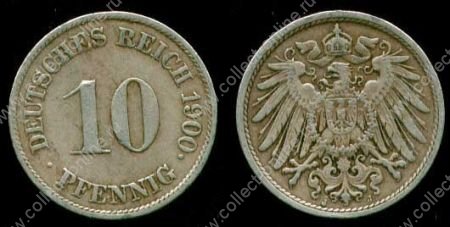 Германия 1900 г. J (Гамбург) • KM# 12 • 10 пфеннигов • регулярный выпуск • XF- ( кат. - $15- )