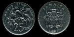 Ямайка 1987 г. • KM# 49 • 25 центов • колибри • герб • регулярный выпуск • BU-