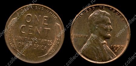 США 1957 г. D • KM# A132 • 1 цент • Авраам Линкольн • регулярный выпуск • BU-MS BU RED