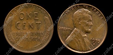 США 1955 г. D • KM# A132 • 1 цент • Авраам Линкольн • регулярный выпуск • UNC RED