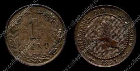 Нидерланды 1897 г. KM# 107 • 1 цент • регулярный выпуск • MS BU • красн. бронза ( кат. - $260.00 )