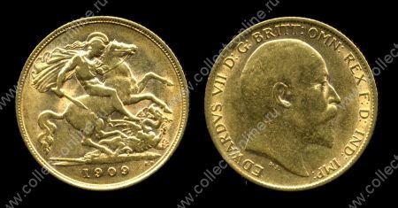 Великобритания 1909 г. • KM# 805 • соверен • золото • Эдуард VII • св. Георгий • регулярный выпуск • BU-