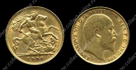 Великобритания 1908 г. • KM# 805 • соверен • золото • Эдуард VII • св. Георгий • регулярный выпуск • BU-