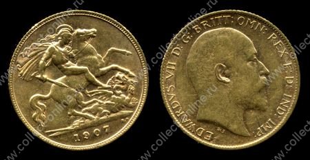 Великобритания 1907 г. • KM# 804 • полсоверена • Эдуард VII • св. Георгий • золото • регулярный выпуск • MS BU