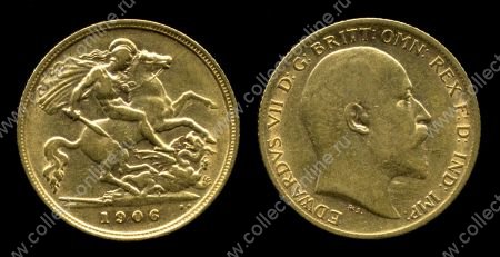 Великобритания 1906 г. • KM# 804 • полсоверена • Эдуард VII • св. Георгий • золото • регулярный выпуск • AU