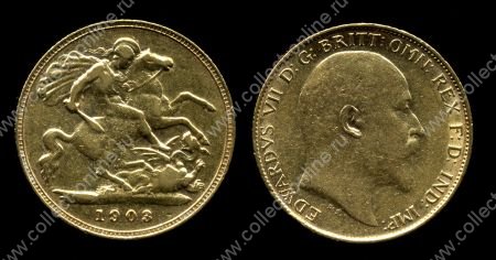 Великобритания 1903 г. • KM# 804 • полсоверена • Эдуард VII • св. Георгий • золото • регулярный выпуск • AU