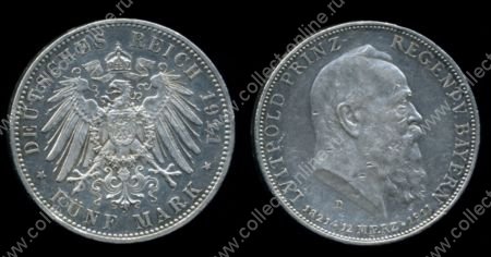 Бавария 1911 г. • KM# 999 • 5 марок • принц-регент Луитпольд (90 лет со дня рождения) • памятный выпуск • серебро • XF-AU