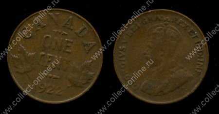 Канада 1922 г. • KM# 28 • 1 цент • Георг V • регулярный выпуск • VF+