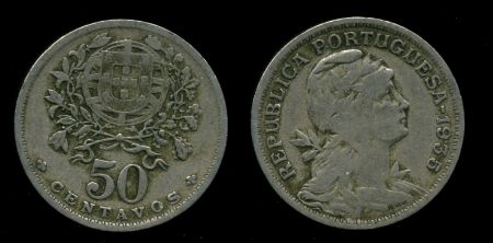 Португалия 1935 г. • KM# 577 • 50 сентаво • регулярный выпуск • F-VF ®