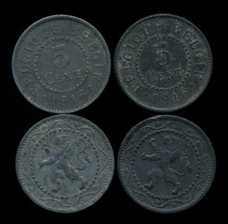 Бельгия 1916г. KM# 80 / 5 сантимов / +/- XF / гербы