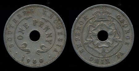 Южная Родезия 1940 г. • KM# 25 • 1 пенни • регулярный выпуск • XF-  ( кат.- $17 )