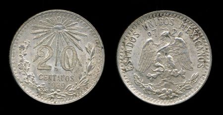 Мексика 1939 г. • KM# 438 • 20 сентаво • серебро • регулярный выпуск • MS BU