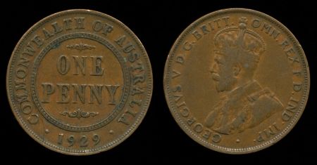 Австралия 1929 г. • KM# 23 • 1 пенни • Георг V • регулярный выпуск • VF+ ( кат.- $20 )