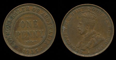 Австралия 1935 г. • KM# 23 • 1 пенни • Георг V • регулярный выпуск • XF- ( кат.- $25 )