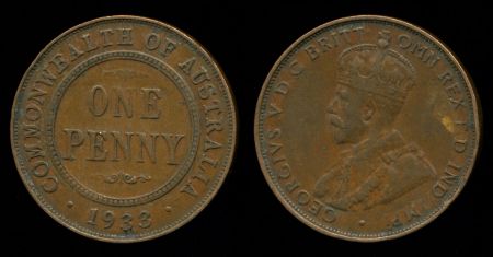 Австралия 1933 г. • KM# 23 • 1 пенни • Георг V • регулярный выпуск • XF ( кат.- $25 )