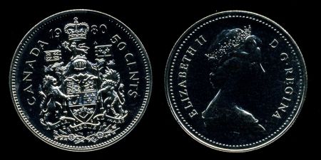 Канада 1980 г. • KM# 75.3 • 50 центов • Елизавета II • из набора • регулярный выпуск • MS BU пруфлайк