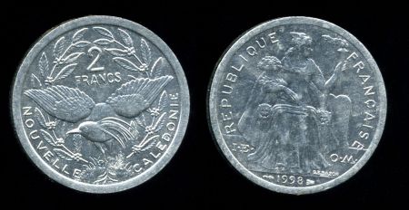 Новая Каледония 1998 г. KM# 14 • 2 франков • птица Кагу • регулярный выпуск • BU-