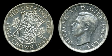 Великобритания 1942 г. • KM# 856 • полкроны • Георг VI • регулярный выпуск • AU+ ( кат.- $ 15+ )