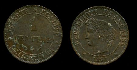 Франция 1891 г. • KM# 826.1 • 1 сантим • богиня Церера • регулярный выпуск • MS BU