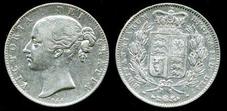 Великобритания 1844 г. Sp# 3882 • 1 крона • королева Виктория • серебро • регулярный выпуск • VF ( кат. - $375 )