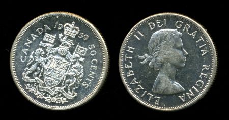 Канада 1959 г. • KM# 56 • 50 центов • Елизавета II • серебро • регулярный выпуск • MS BU пруфлайк