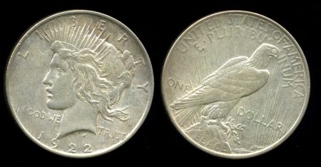 США 1922 г. D • KM# 150 • 1 доллар • "мир" • орел • регулярный выпуск • AU