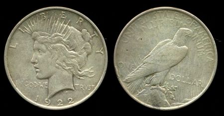 США 1922 г. D • KM# 150 • 1 доллар • "мир" • орел • регулярный выпуск • XF-AU