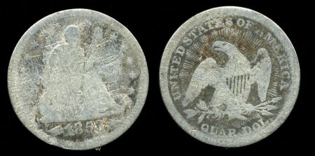 США 1853 г. • KM# 78 • квотер(25 центов) • "Сидящая Свобода" • Американский орел • регулярный выпуск • год - тип • VG-