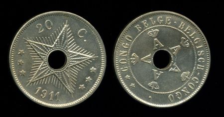 Бельгийское Конго 1911 г. • KM# 18 • 10 сантимов • регулярный выпуск • MS BU