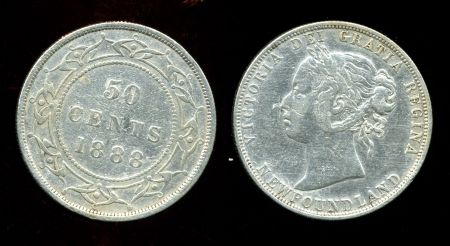 Ньюфаундленд 1888 г. • KM# 6 • 50 центов • королева Виктория • серебро • регулярный выпуск • XF ( кат. - $1350 )