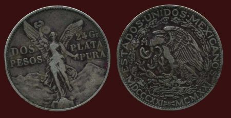 Мексика 1921 г. • KM# 462 • 2 песо • 100-летие независимости • серебро • памятный выпуск • VF