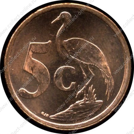 Южная Африка 2001 г. • KM# 223 • 5 центов • герб страны • цапля • регулярный выпуск • MS BU
