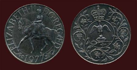 Великобритания 1977 г. KM# 920 • 25 пенсов(крона) • Юбилей коронации Елизаветы II • памятный выпуск • BU