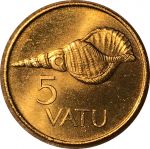 Вануату 1999 г. • KM# 5 • 5 вату • герб королевства • раковина • регулярный выпуск • MS BU