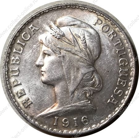 Португалия 1916 г. • KM# 564 • 1 эскудо • государственный герб • серебро • регулярный выпуск • UNC (кат. - $155)