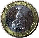 Зимбабве 2002 г. • KM# 13 • 5 долларов • биметалл • носорог • регулярный выпуск • MS BU- ( кат.- $ 6,00 )