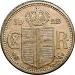 Исландия 1929 г. • KM# 4.1 • 2 кроны • государственный герб • регулярный выпуск • XF+ ( кат. - $80+ )