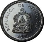 Гондурас 2005 г. • KM# 84a.2 • 50 сентаво • государственный герб • касик(вождь) Лемпира • регулярный выпуск • MS BU