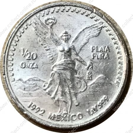 Мексика 1992 г. • KM# 542 • 1/20 унции • "Свобода" • инвестиционный выпуск (серебро) • MS BU