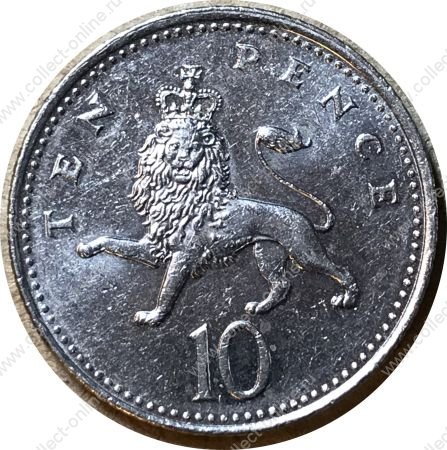 Великобритания 2000-2008 гг. • KM# 989 • 10 пенсов • Елизавета II • британский лев • регулярный выпуск • XF-AU