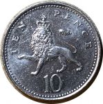 Великобритания 2000-2008 гг. • KM# 989 • 10 пенсов • Елизавета II • британский лев • регулярный выпуск • XF-AU