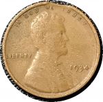 США 1934 г. • KM# 132 • 1 цент • Авраам Линкольн • брак(выкус) • регулярный выпуск • VF