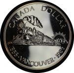 Канада 1986 г. • KM# 149 • 1 доллар • 100-летие основания Ванкувера • Елизавета II • паровоз • серебро • памятный выпуск • MS BU • пруфлайк