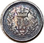Великобритания 1843 г. • KM# 728 • 1½ пенни • Виктория • серебро • "чистые деньги"(maundy) выпуск • AU+
