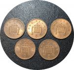Великобритания 1987-1991 г. • KM# 935 • 1 пенни • Елизавета II • погодовка 5 монет • регулярный выпуск • BU - MS BU