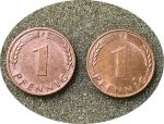 Германия • ФРГ 1966 г. F и G • KM# 105 • 1 пфенниг (2 монеты) • дубовые листья • регулярный выпуск • XF-AU