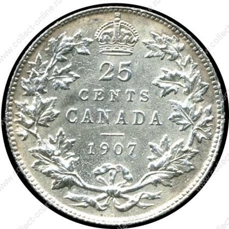 Канада 1907 г. • KM# 11 • 25 центов • Эдуард VII • серебро • регулярный выпуск • BU ( кат. -$400+ )