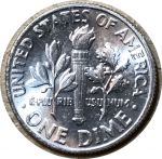 США 1964 г. • KM# 195 • дайм(10 центов) • (серебро) • Франклин Рузвельт • факел • регулярный выпуск • MS BU