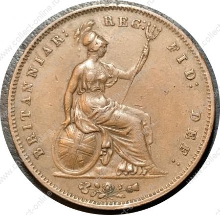 Великобритания 1853 г. • KM# 739 • 1 пенни • королева Виктория • регулярный выпуск • AU ( кат. - $300+ )
