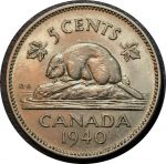 Канада 1940 г. • KM# 33 • 5 центов • Георг VI • бобр • BU ( кат. - $20 )